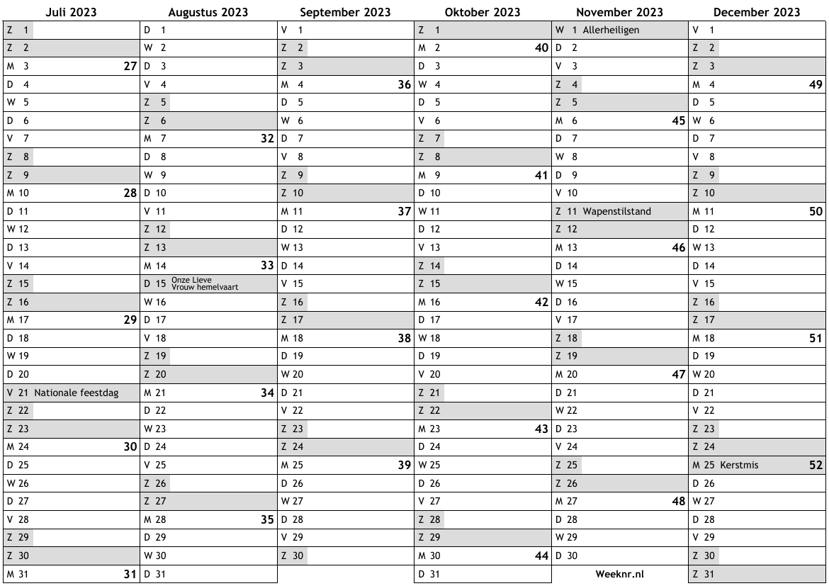 Kalender 2023 2e Helft