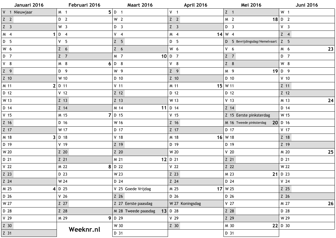 sneeuwman theorie spade Kalender voor 2016 met weeknummers en feestdagen … nationale feestdagen,  weken, agenda, A4, gratis online kalender, download PDF, drukken