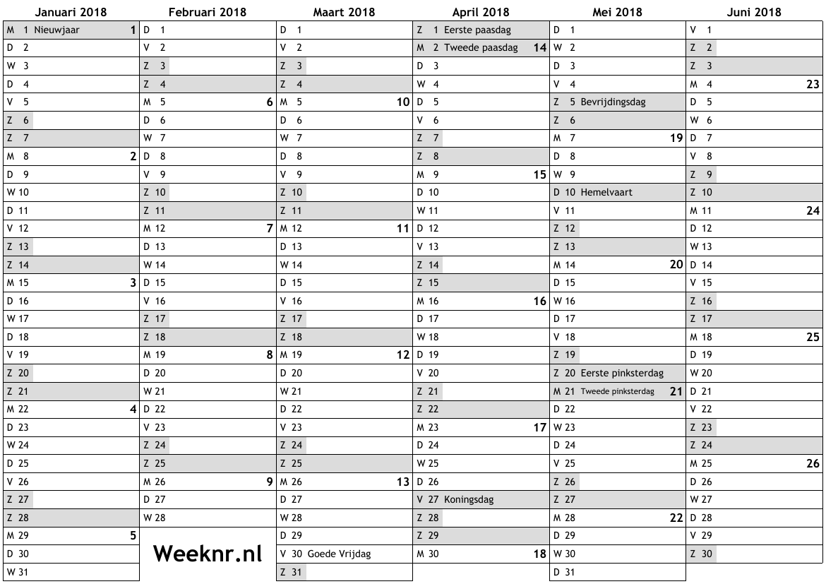 Kalender Voor 2018 Met Weeknummers En Feestdagen … Nationale Feestdagen,  Weken, Agenda, A4, Gratis Online Kalender, Download Pdf, Drukken