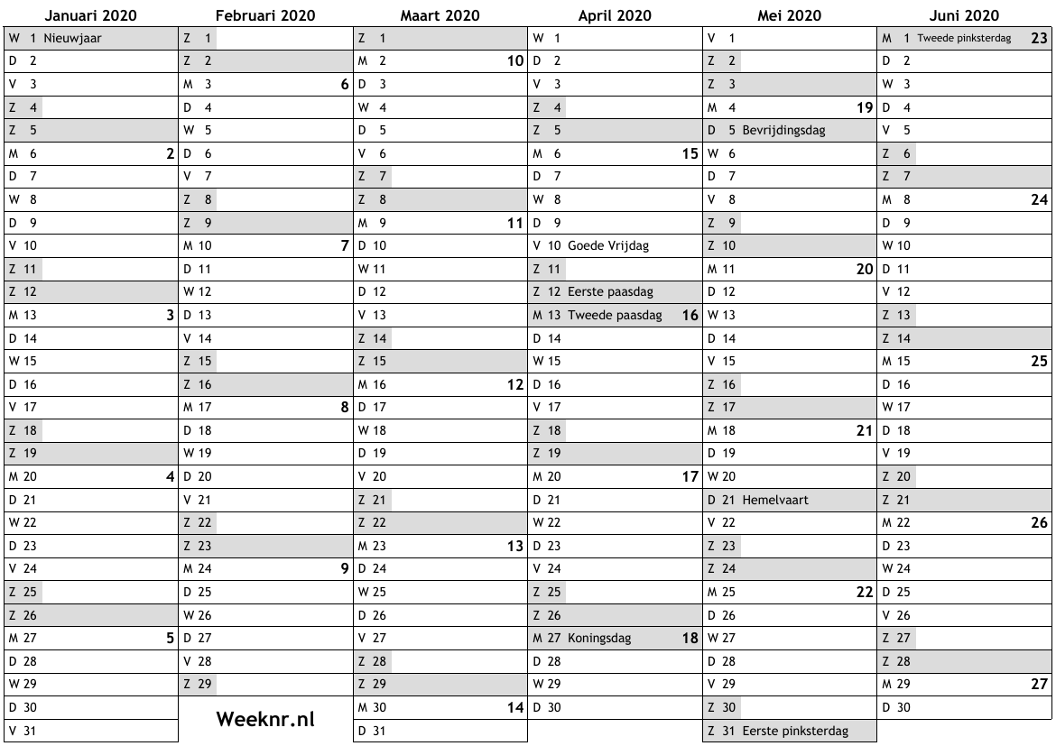 massa vasthouden Schots Kalender voor 2020 met weeknummers en feestdagen … nationale feestdagen,  weken, agenda, A4, gratis online kalender, download PDF, drukken