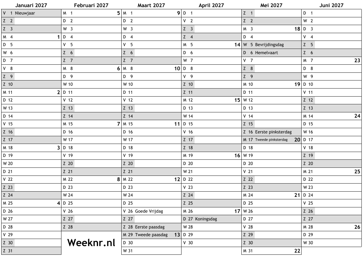 Kalender Voor 2027 Met Weeknummers En Feestdagen Nationale Feestdagen kalender-voor-2027-met-weeknummers-en-feestdagen-nationale-feestdagen